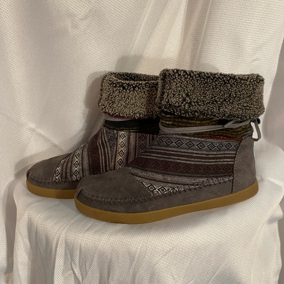 TOMS Faux fur lined roll down ankle booties women’s size 7 - Picture 3 of 13